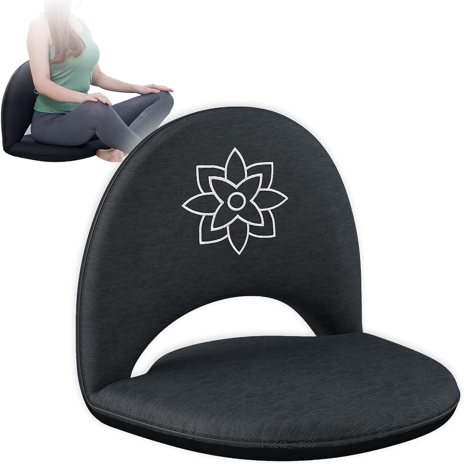 Mindful Modern Meditation Chair | Adjustable Floor Chair with Back Support | Padded Floor Seat for Posture Support and Comfort | Portable Folds Flat for Storage | Indoor/Outdoor Use