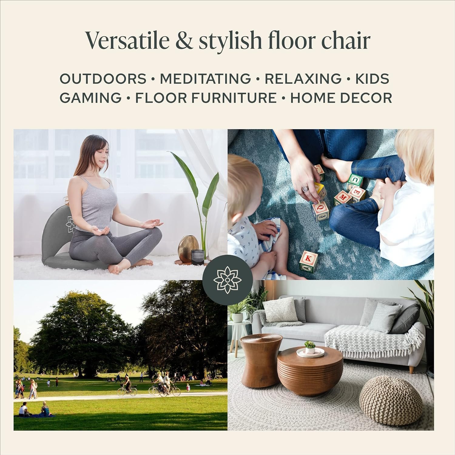 Mindful Modern Meditation Chair | Adjustable Floor Chair with Back Support | Padded Floor Seat for Posture Support and Comfort | Portable Folds Flat for Storage | Indoor/Outdoor Use