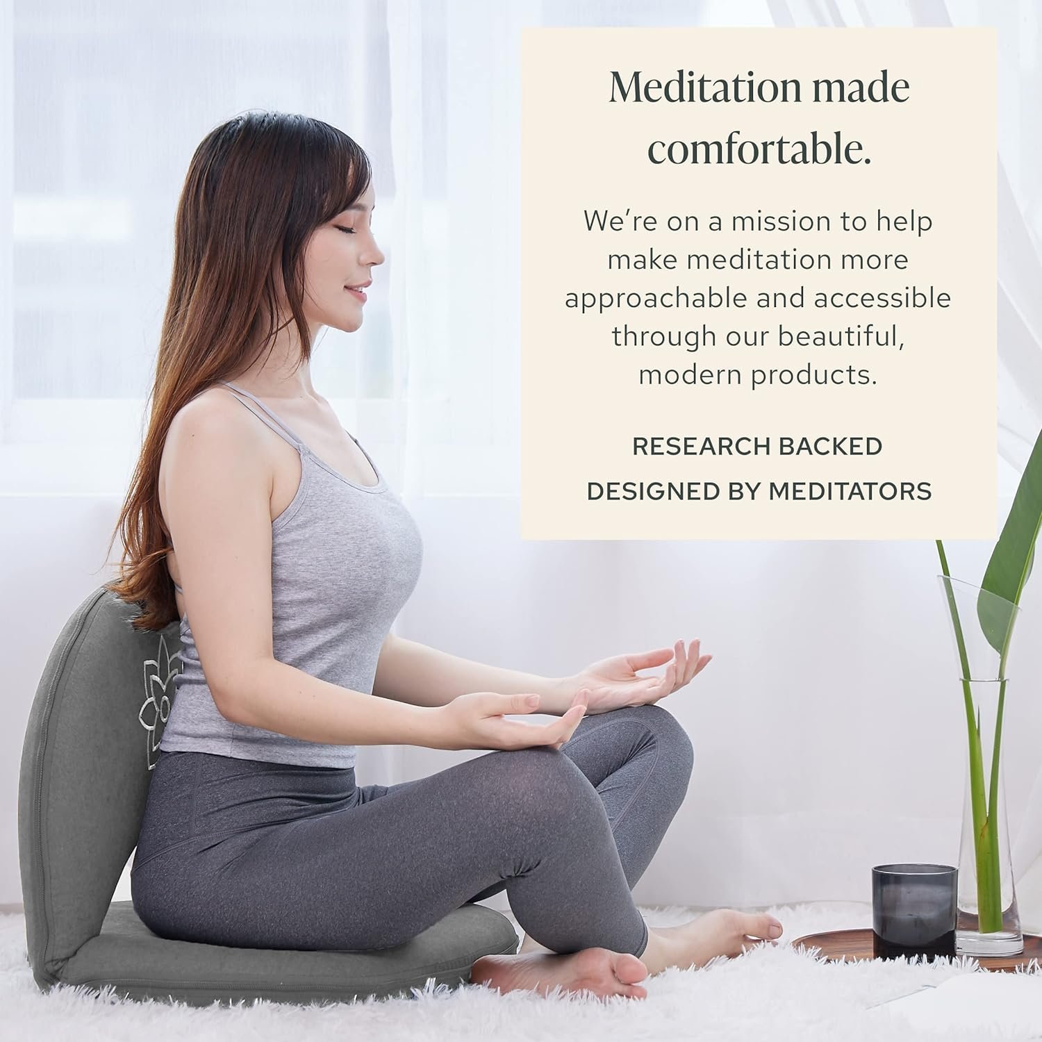 Mindful Modern Meditation Chair | Adjustable Floor Chair with Back Support | Padded Floor Seat for Posture Support and Comfort | Portable Folds Flat for Storage | Indoor/Outdoor Use