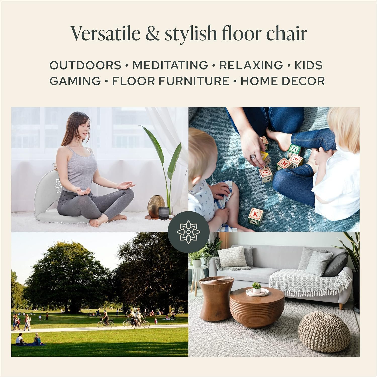 Mindful Modern Meditation Chair | Adjustable Floor Chair with Back Support | Padded Floor Seat for Posture Support and Comfort | Portable Folds Flat for Storage | Indoor/Outdoor Use