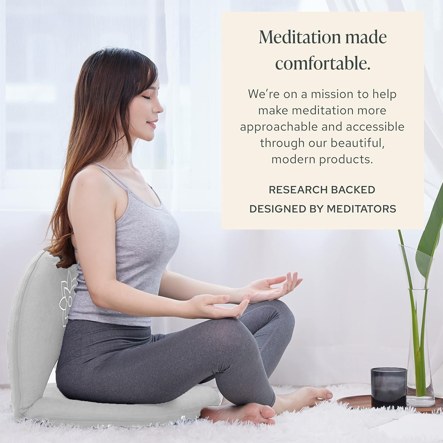 Mindful Modern Meditation Chair | Adjustable Floor Chair with Back Support | Padded Floor Seat for Posture Support and Comfort | Portable Folds Flat for Storage | Indoor/Outdoor Use